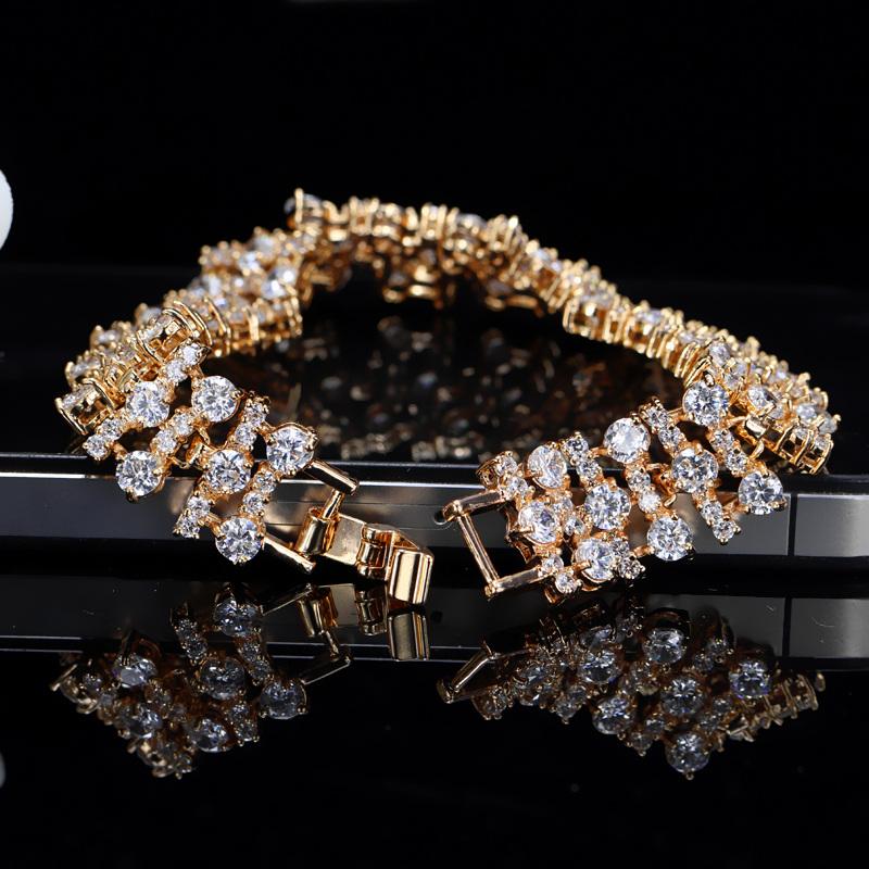 WWJ Nydelig gylden farge Svart Cubic Zirconia brede tennisarmbånd