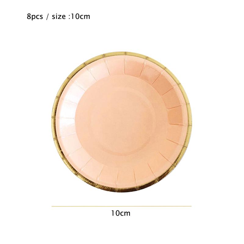 Gold Foil Pink Birthday Wedding Decor Cake Dish Disposable Tableware Carnivals Party Supplies Paper Plate Cup Baby Shower Favors