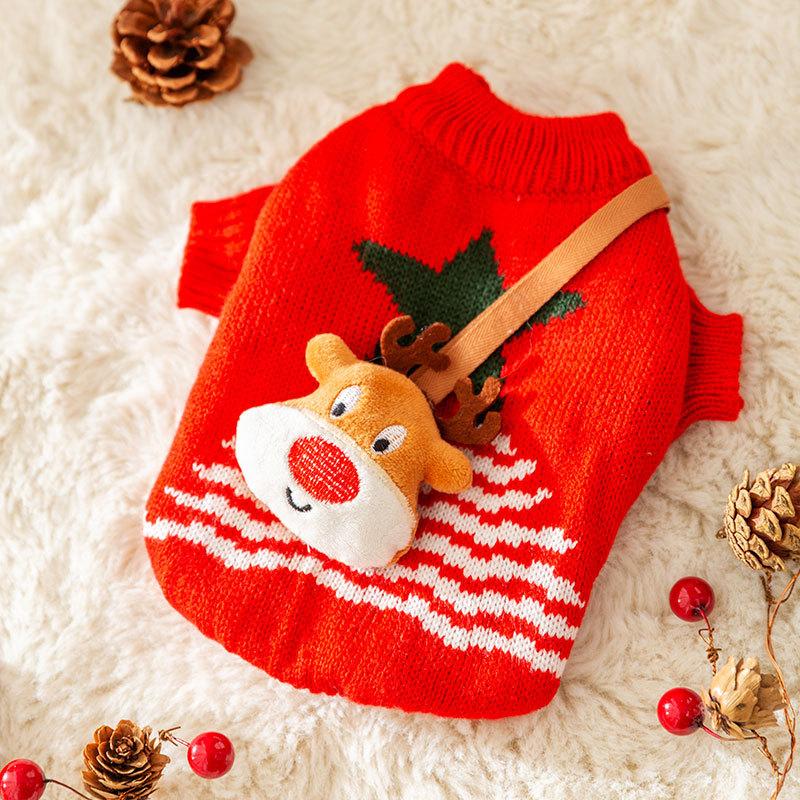 Autumn and Winter Dog Cute Cartoon Duckling Shoulder Bag Sweater Cat Two Feet Pet Dog Clothes Knitted Sweater