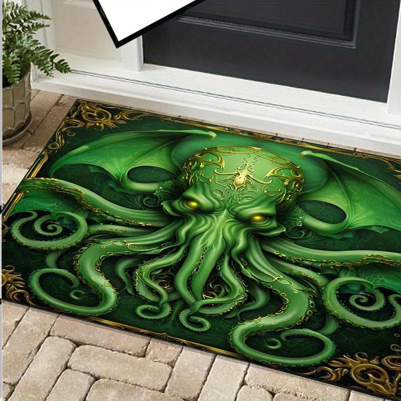 Green Octopus Skull Rug with Gothic Style living room floor mats unique design carpet  Anti slip carpet can be machine washed