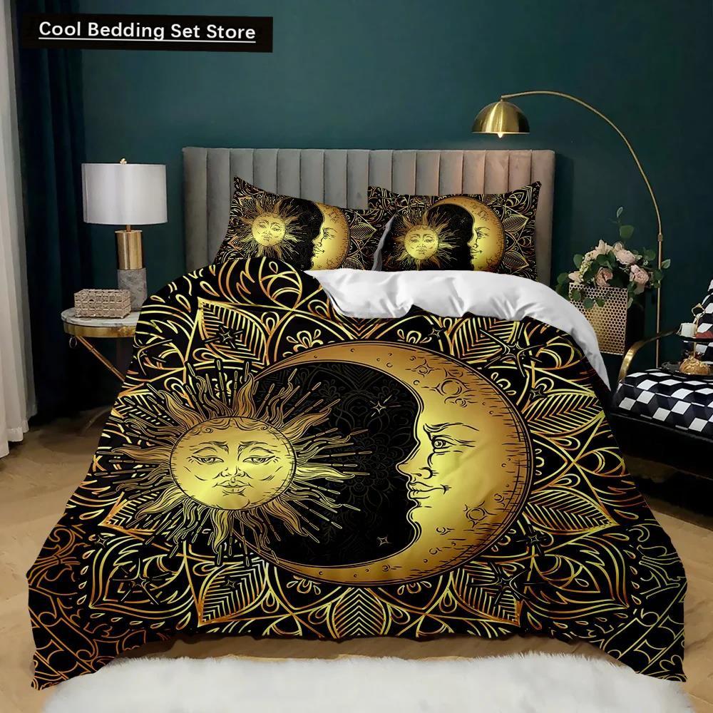 Bohemian Duvet Cover Set Golden Sun Twin Bedding Set Boho Style for Teens Adults Double Queen King Size Polyester Qulit Cover
