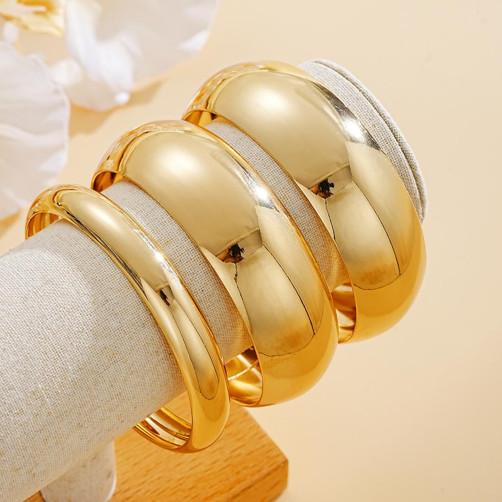 IF ME 3Pcs/Set Classic Geometric Wide Bangles for Women Geometric Smooth Gold Silver Color Chunky Bracelets Party Jewelry Accessories