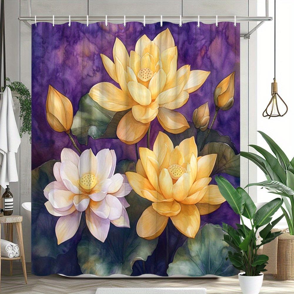 

Purple Watercolor With Yellow Flowers Shower Curtain Washable Dirt-Resistant Shower Head Waterproof Polyester Bath Curtain W60H190(CM)-1 Pcs