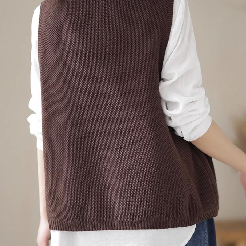 Round Neck Knitted Vest Women Spring Casual Sleeveless Wide Loose Adults