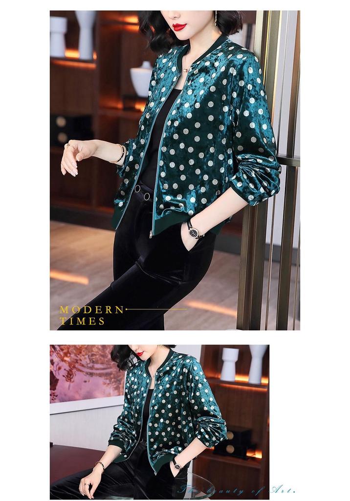 Women's Spring/Autumn Korean Gold Velvet Loose Fit Slimming Baseball Jacket
