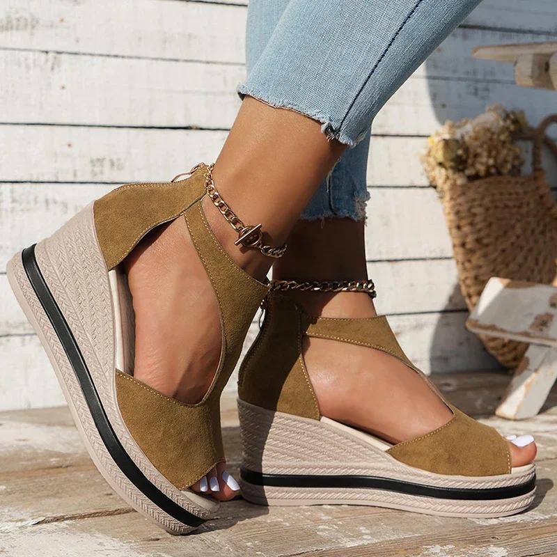 Fashion Summer Heel Platform Sandals Fashion Women's Shoes T-Strap Wedge Heel Sandal Female New Style Outwear High Heel Sandalias Mujer