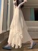 Cotton Blended Irregular Lace Maxi Skirt With Ruffle Hem For Fashion Women