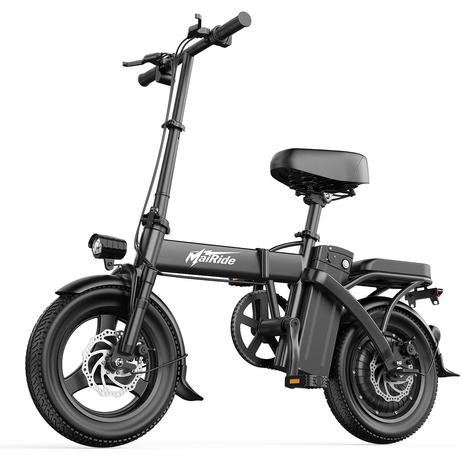 Aairsk 14  Fat Tire Klapprad E-Bike, 250W 48V 15Ah Abnehmbarer Akku 25km/h Tragbares Elektrofahrrad schwarz