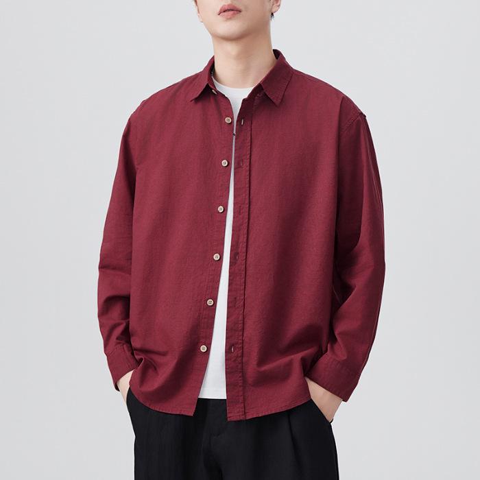 New Japanese Retro Men's Long-sleeved Loose Cotton Linen Shirt Casual American Versatile Shirt