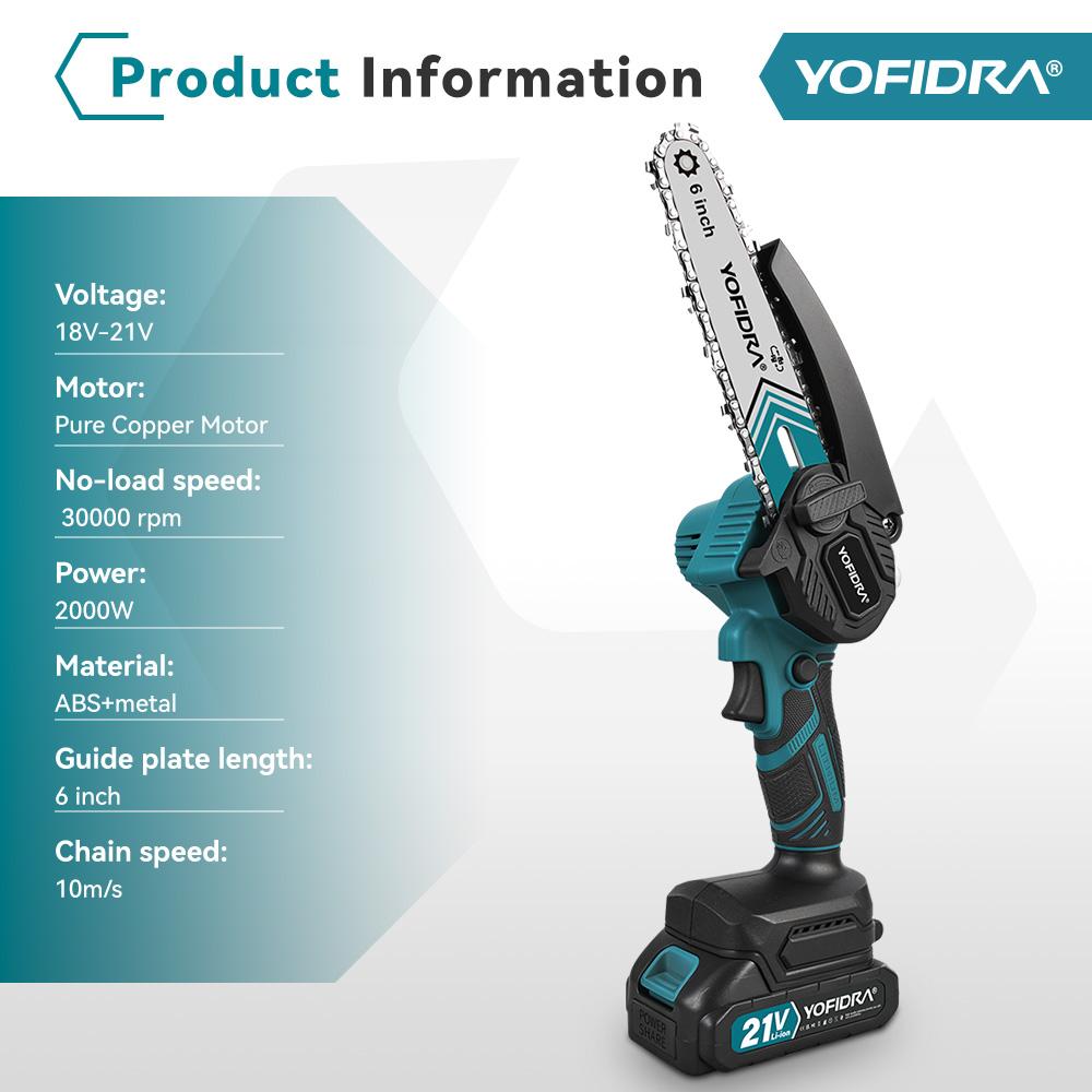 Yofidra 6-tommers Kjedesag Trådløs Elektrisk Sag Trearbeid Hage Klipping Beskjæringssag Elektroverktøy For Makita 21V Batteri Pin