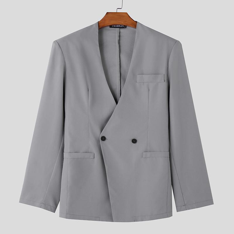 INCERUN Men Collarless Long Sleeve One Button Blazer Casual Oversized Thin Suit Coats
