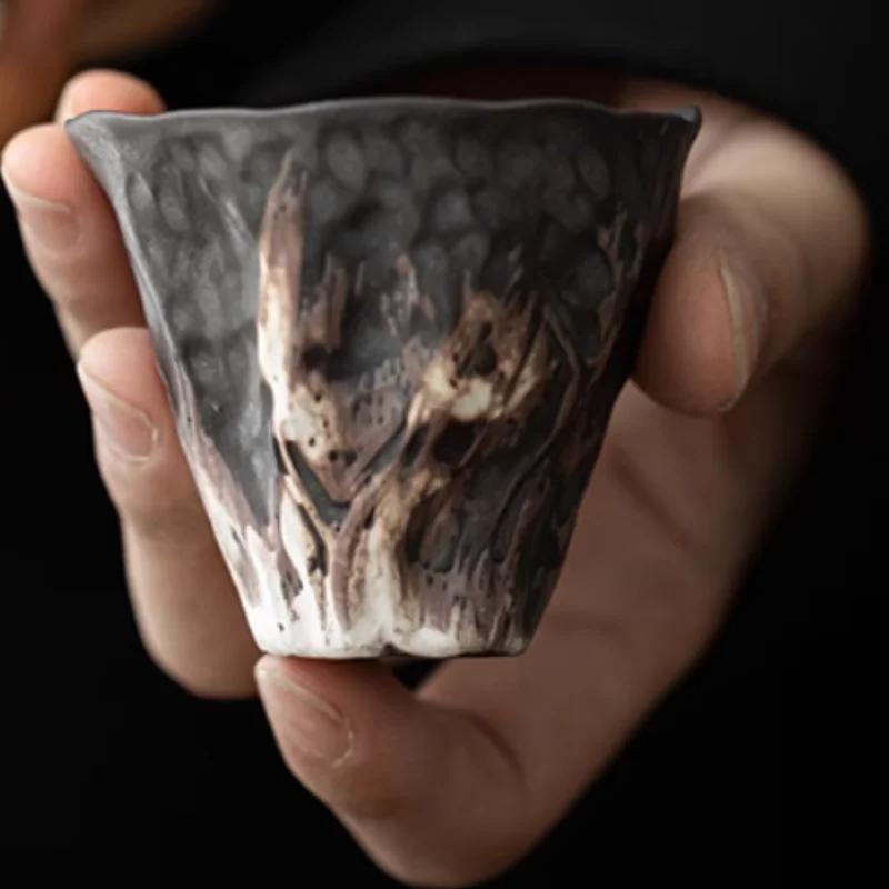 Japanese style tile pizza style lotus rhyme tea cup, rough pottery kung fu tea set,tasting tea cup, small single cup, master cup