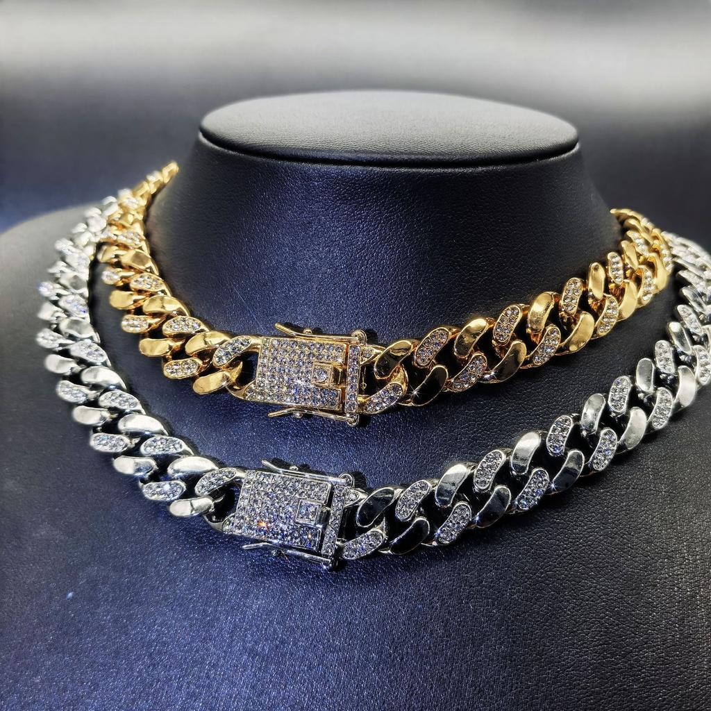 12mm Interval Zircon Cuban Chain Necklace Men and Women European and American Hip-hop Chain