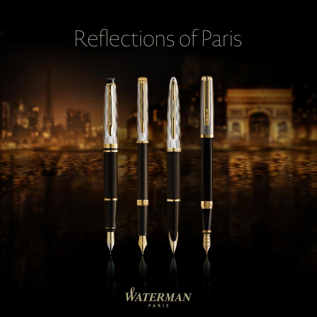 WATERMAN Exception Slim Deluxe Reflection of Paris GT Fountain Medium 18K Gold Gift Premium Officially Product Number 2200947 Pen, Nib, Nib, Boxed,