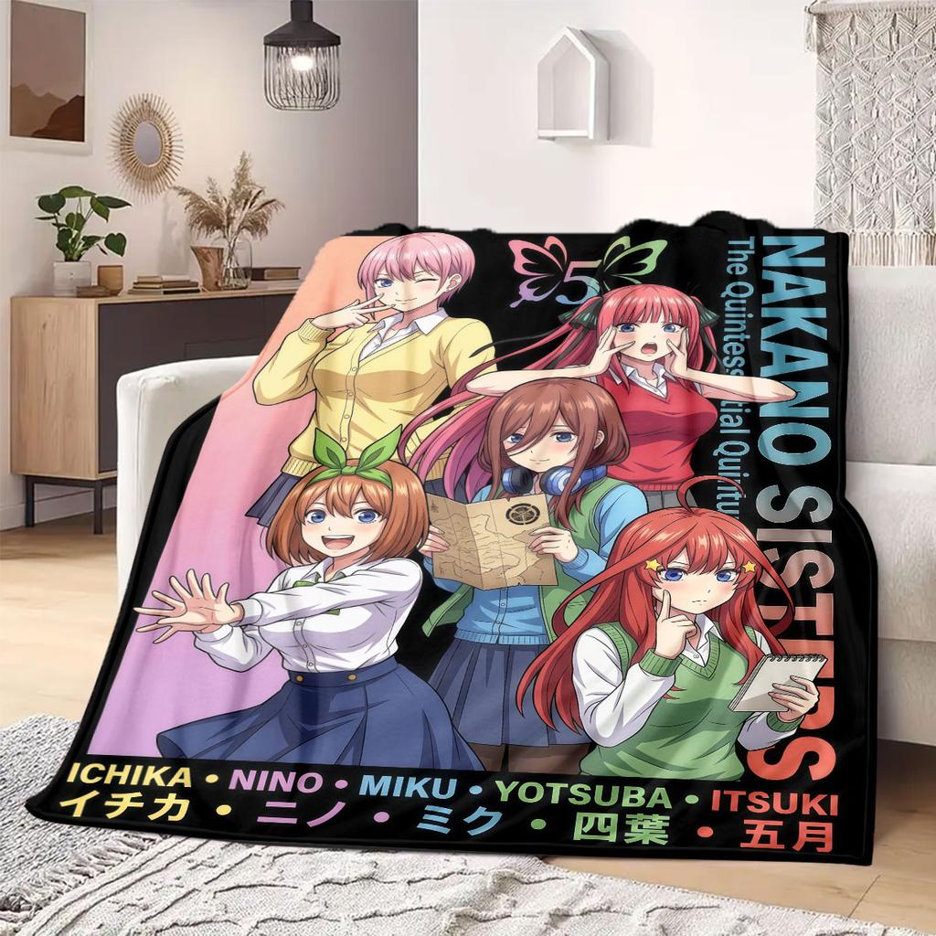 The Quintessential Quintuplets 2D Print Flannel Blanket, Cartoon Characters for Couch Bed, Travel Picnic Nap Blanket_LIAN