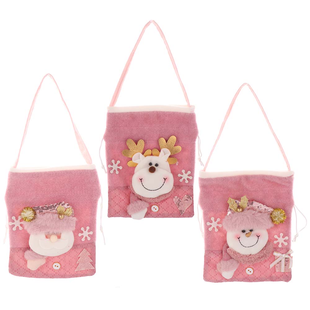 Plush Christmas Candy Bag Cloth Christmas Gift Drawstring Bags Santa Claus Gift Bags  Female/Girls