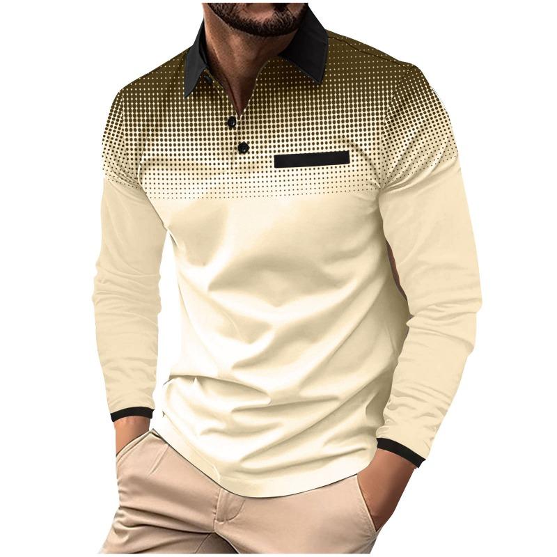 Autumn Men's Long Sleeved Polo Shirt with Printed Polka Dot Collar Sports Top