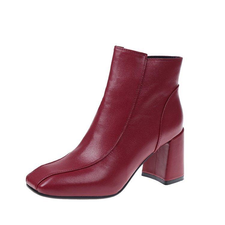 Fashion Women's Ankle Boots Autumn 2024 Fashion New Square Toe Red High Heel Shoes Casual Woman Black Side Zipper Short Boot Botas Mujer