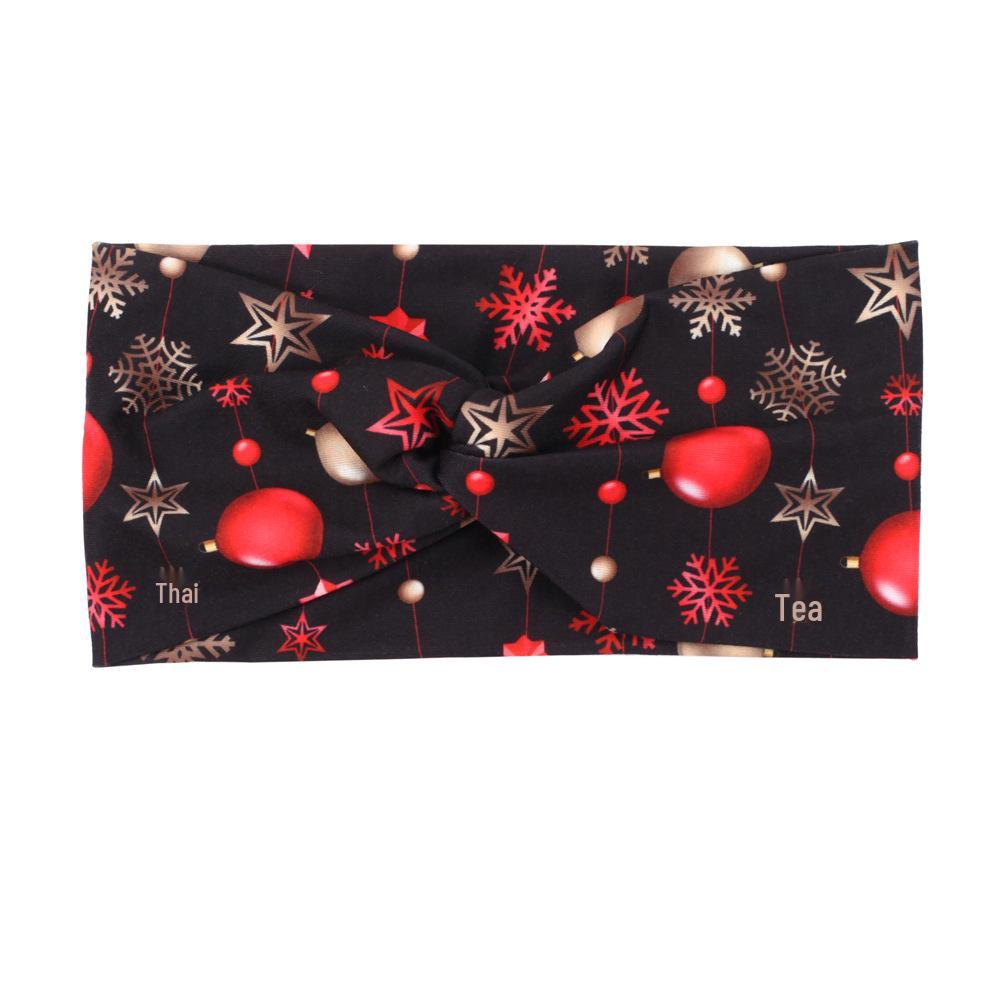 Bandeau de Noël Père Noël & Bonhomme de neige avec clochettes, bois de renne et motif canne de Noël - Design élastique noué