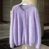 Women's Flocked 100% Cashmere Sweater: Stylish Round Neck Knit Cardigan for Autumn/Winter
