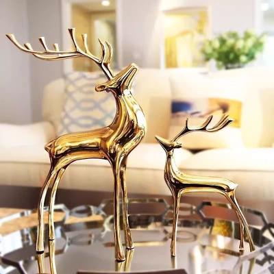 Nordic Luxury Deer Figurine – Modern Brass Ornament for Living Room Home Decor