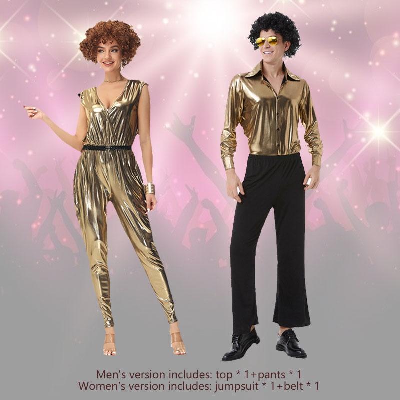 Yumeikeshi Retro Disco Outfit Für Erwachsene, 70er Jahre Vintage Paarkostüm Für Bühnenauftritt
