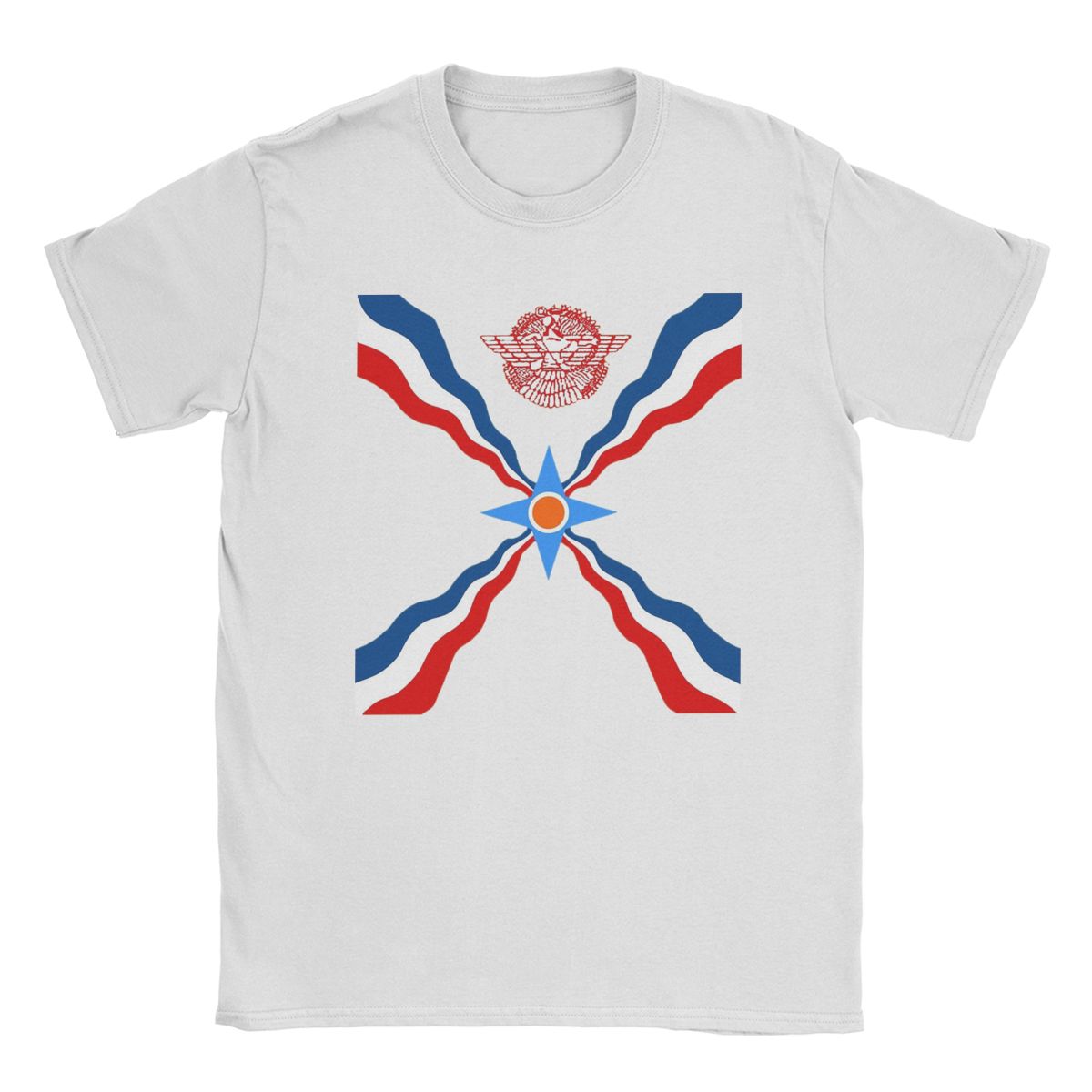 

Assyrian Flag Assyria T-Shirts Men Fashion Pure Cotton Tees Round Neck Short Sleeve T Shirt Gift Idea Clothes 5XL різнокольоровий