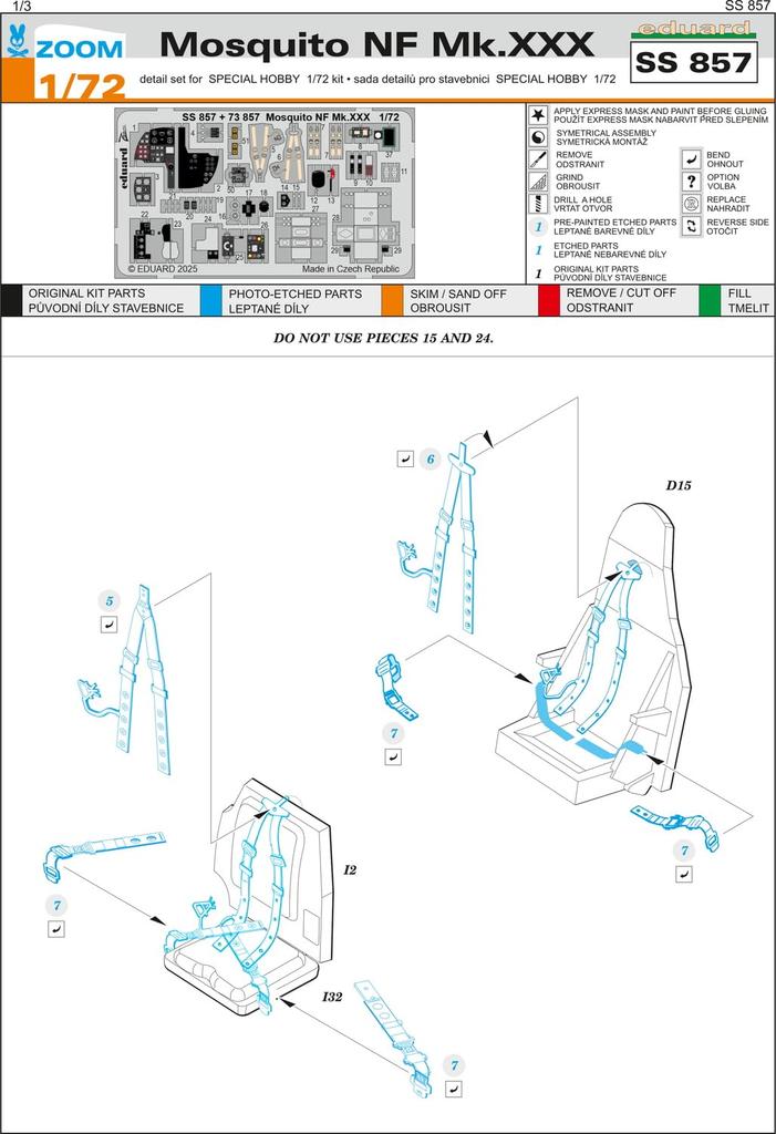 eduard Zoom Etching Mosquito NF Etching Parts Special Plastic Model Parts EDUSS857 1/72 D.H. Mk.XXX (For Hobby) (Airplane)
