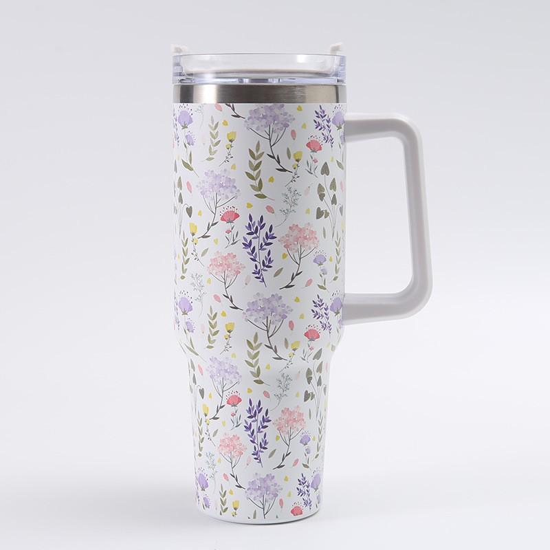 Large Capacity Ice Cup 40Oz Printed Handle Water Cup 1200Ml Sports Water Bottle Thick Plastic-Sprayed Thermos Cup