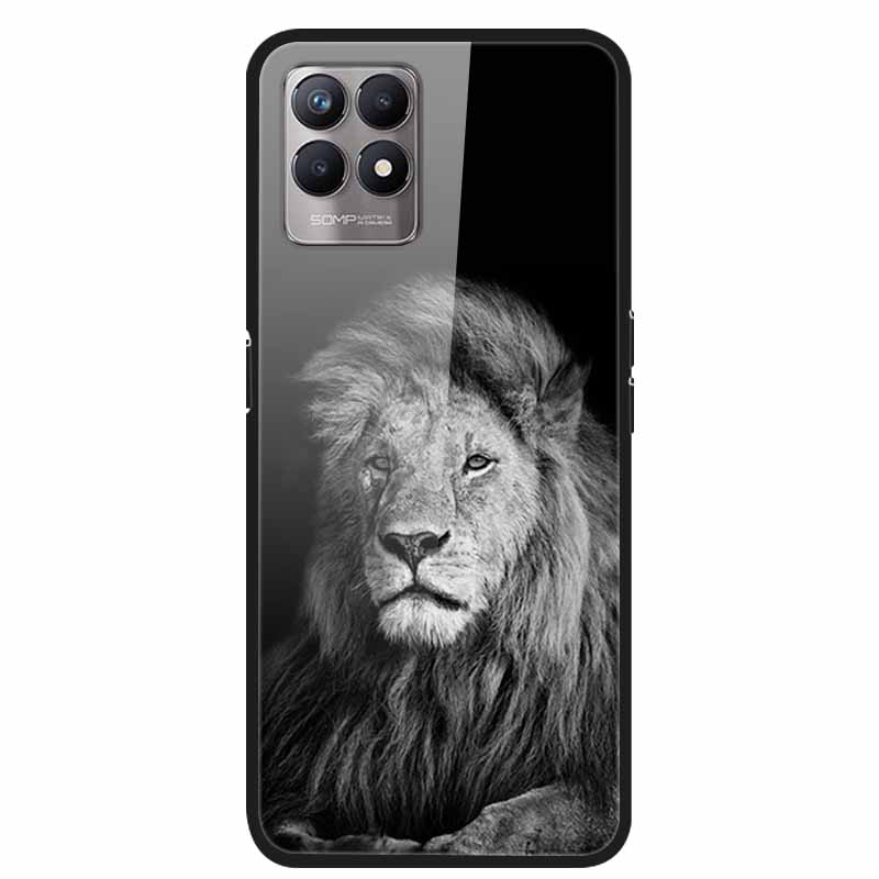 For Realme 8i Case Tempered Glass Hard Clear Phone Case For OPPO Realme 8i RMX3151 Realme 7 Pro Animals Wolf Shockproof Coque