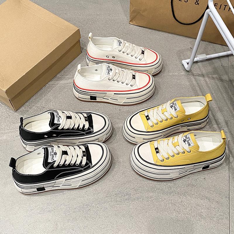 Popular high-value thick-soled muffin heightening little white shoes canvas shoes niche design high-end casual sports shoes