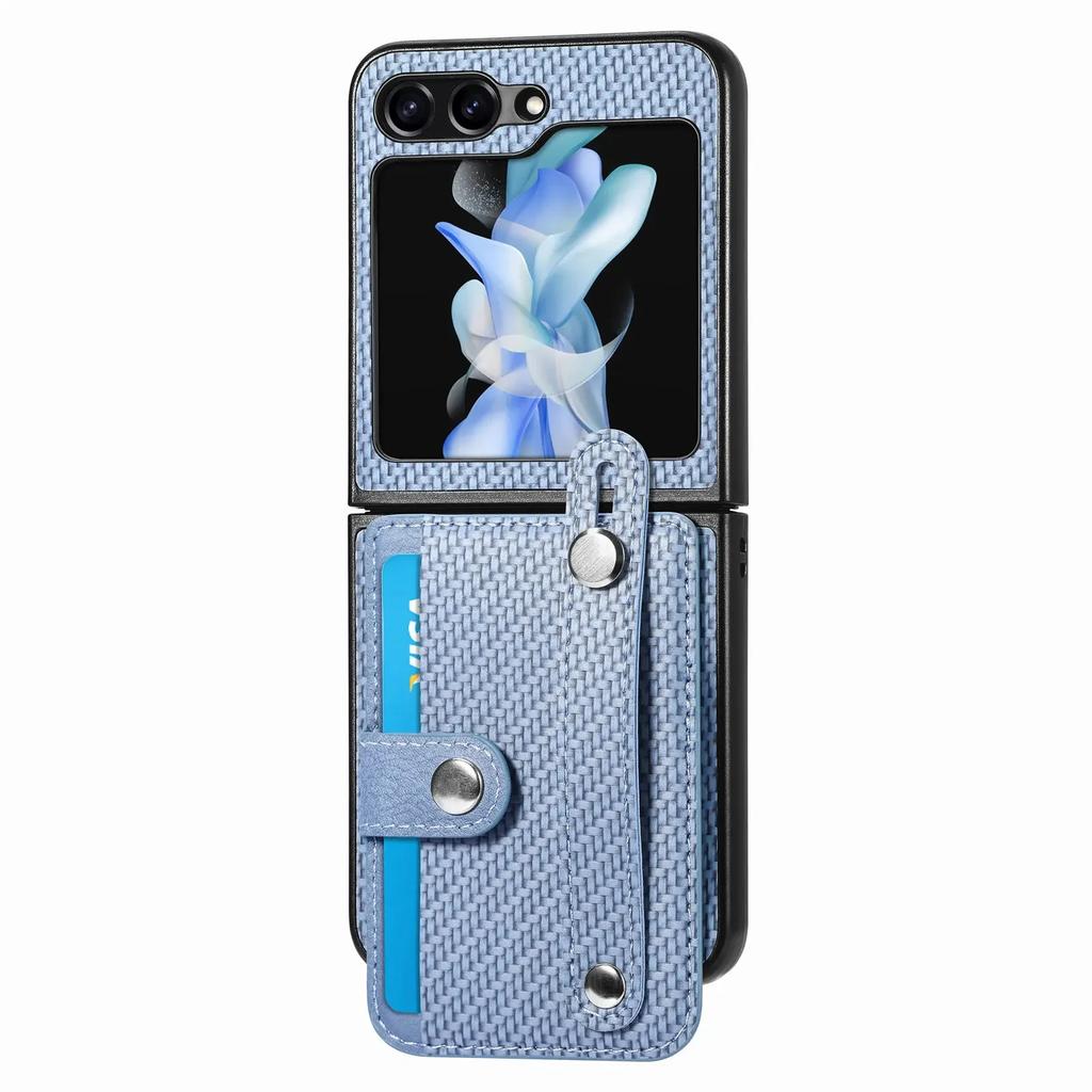 Wallet Case With Card Holder & Wrist Strap for Samsung Galaxy Z Flip 6 5 4 3 2 Flip6 Flip5 Flip4 Flip3 Flip2 5G PU Leather Cover