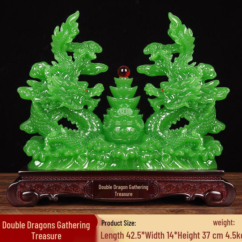 Double Dragon Zodiac: Green Dragon Ornament for Wealth and Prosperity - Perfect for Living Room, Office, Housewarming, or Opening Gifts.