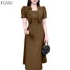 ZANZEA Women Casual Square Collar Summer Short Sleeve Sheath Dress