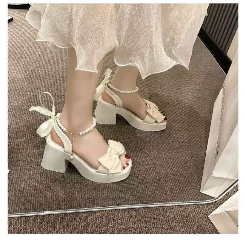 

Fashion Versatile 2025 Road Main Bow Tianzi Jacket One Pedal Sandals 35 бежевый