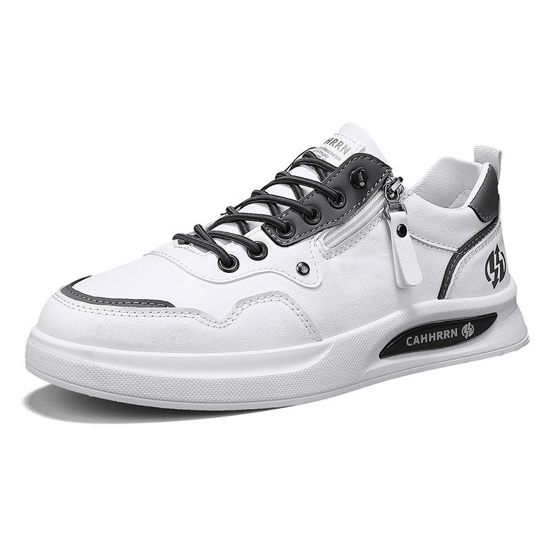 

Board shoes men s spring and autumn new leather surface breathable lazy foot cover casual shoes student platform white shoes trendy shoes men 44
