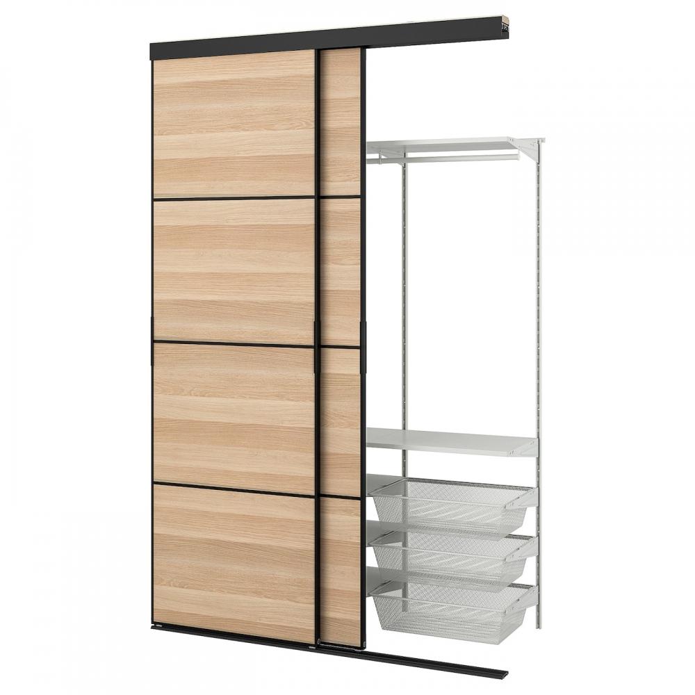 

IKEA SKYTTA Sitta BOAXEL Boaxel встроенный шкаф+дверь-купе черный двусторонний Мехам белая морилка дуб узор 152x65x240 см