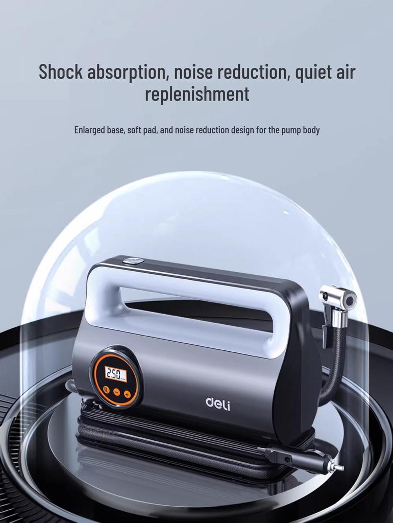 Deli 12V Portable Car Air Pump with Tire Pressure Gauge