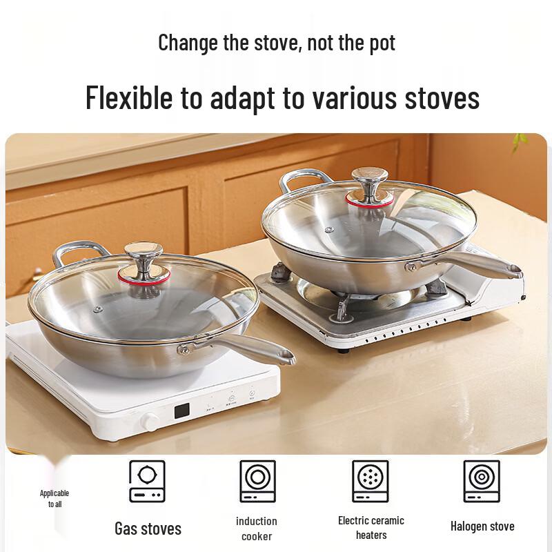 WUHE 30cm Non-stick Multi-layer Steel Wok with Lid