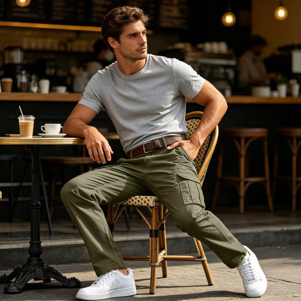 Men's Relaxed Fit Multi Pocket Cargo Pants Outdoor Utility Trousers with Straight Leg Design for Casual Wear Work Travel