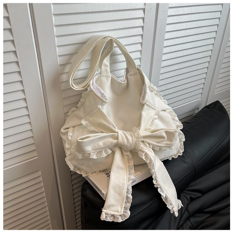 Cute girl bow canvas shoulder bag, casual canvas handbag, personalized creative underarm bag