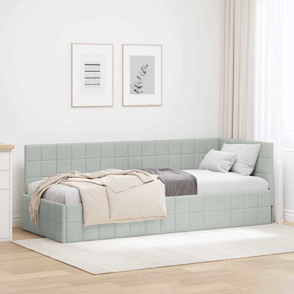 Corner Bed Frame with Headboard Light Grey 80 Cm X 200 Cm Velvet