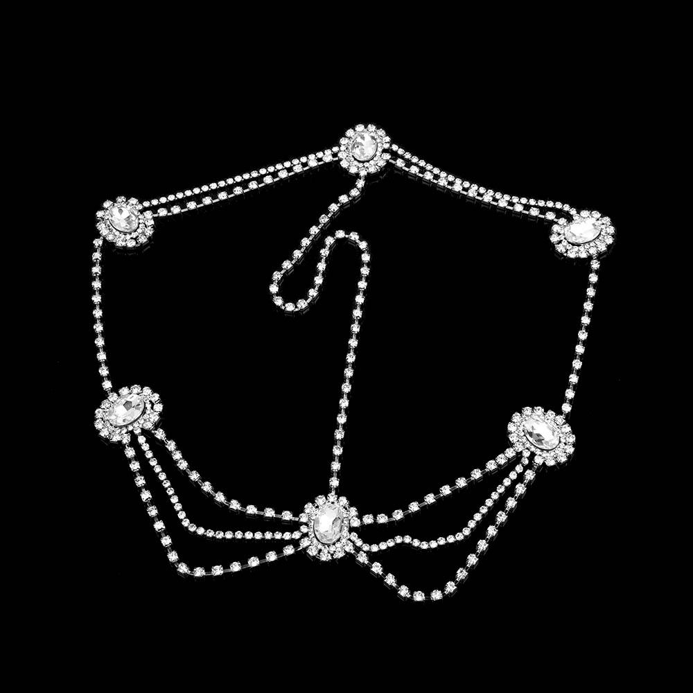 STONEFANS Boho Strass Kopfkette - Silberner Haarschmuck Mit Kristallen Für Hochzeit & Party