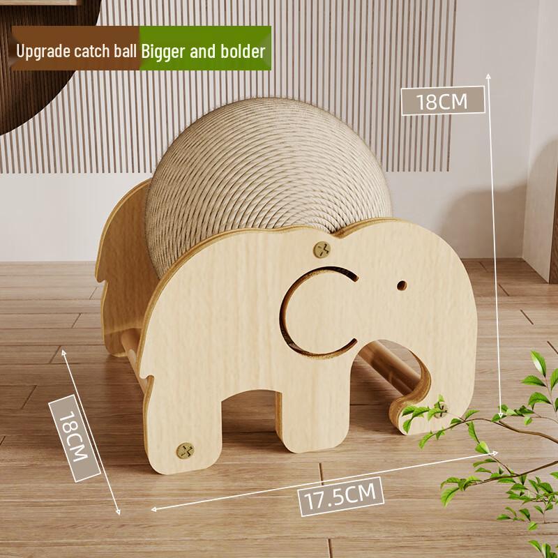 Oujie King Wooden Sisal Elephant Cat Scratcher Toy