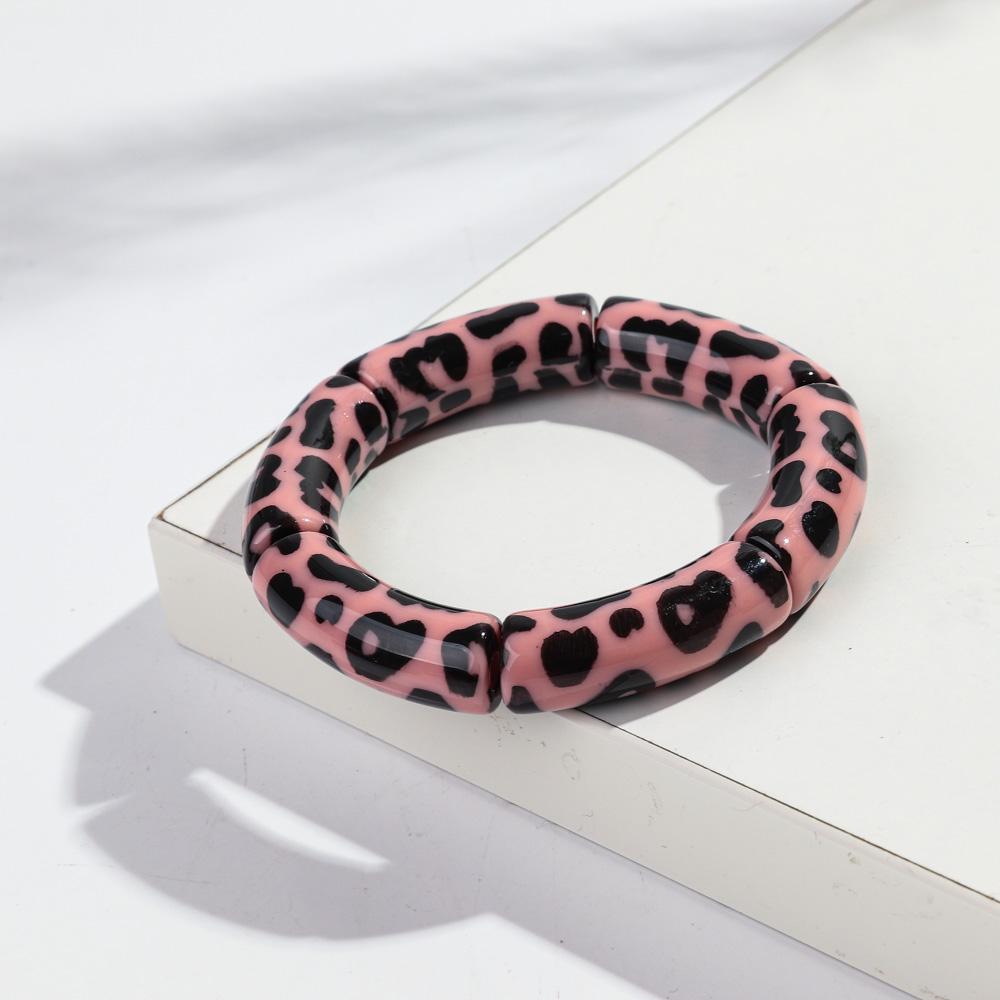 Colorful Leopard Bamboo Tube Acrylic Bracelets for Women Men Vintage Elastic Chunky Curved Resin Bangle Stackable Jewelry Gifts
