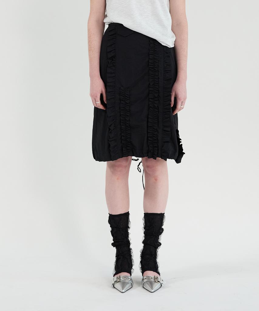 Yusentig Ruffle Point String Midi Skirt Black Aw5Ms40010
