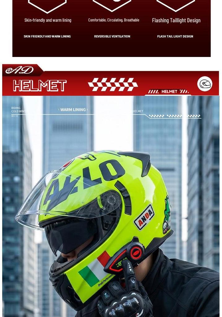 Bluetooth Smart Taillight Flip-Up Motorcycle Helmet for Men & Women - All-Season, Electric Vehicle, Off-Road