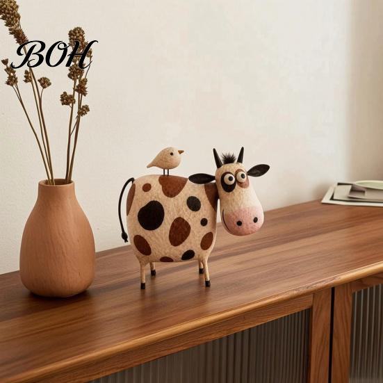 Pastoral Aesthetic Decor Cute Milk Cow Statue, Handcrafted Resin Ornament, Farmhouse Animal Figurine for Unique Artistic Craft Home Decor, Rustic