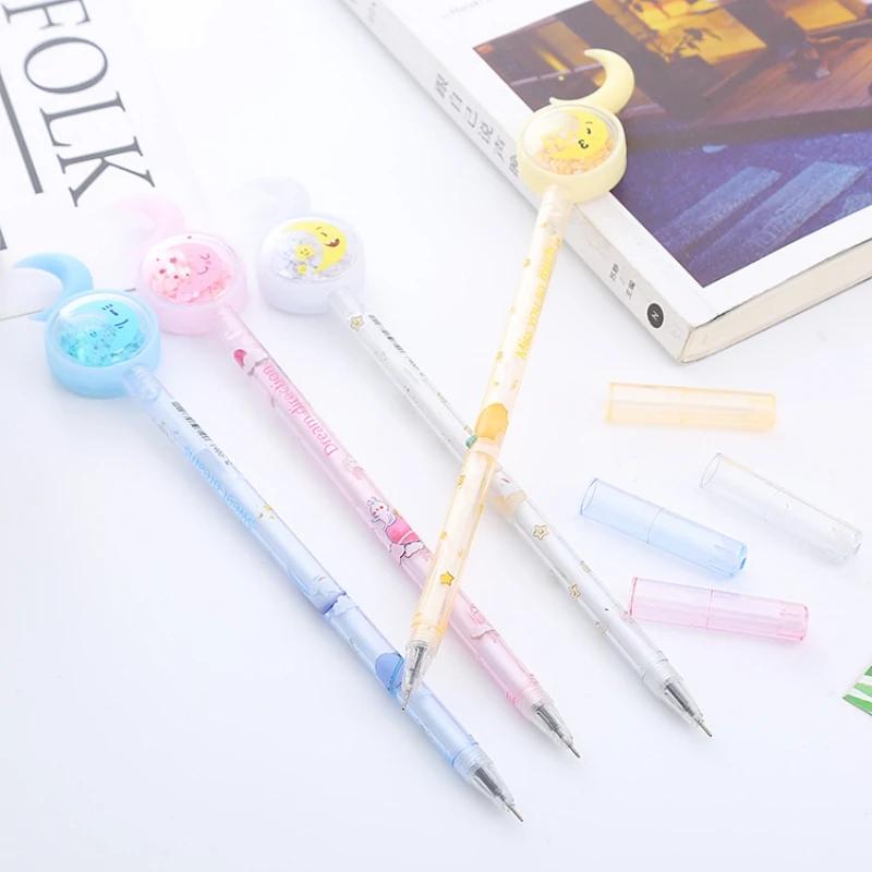 5 Stück/Los Niedliche Mond-Pailletten Gelstift 0,5 mm Schwarze Tinte Stifte Büro Unterschriftsstift Schüler Schulbedarf Kawaii Kinder Schreibwaren Geschenk