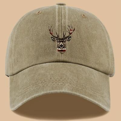 Deer Head American Flag Graphic Baseball Cap Adjustable Polyester Outdoor Casual Unisex Adult Washed Hat